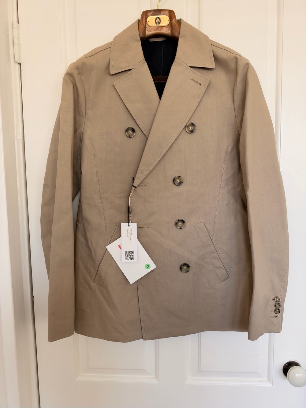 NWT Florence Beige Cotton Double-Breasted Jacket – IT 52 – Made in Italy